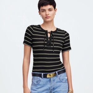 Madewell Ribbed Lace-Up Short-Sleeve Tee